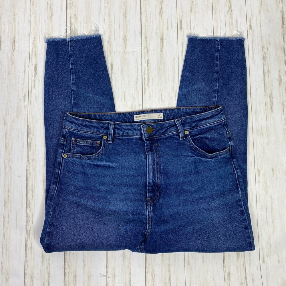 ASOS Dark Wash Skinny Straight Frayed Hem Jeans